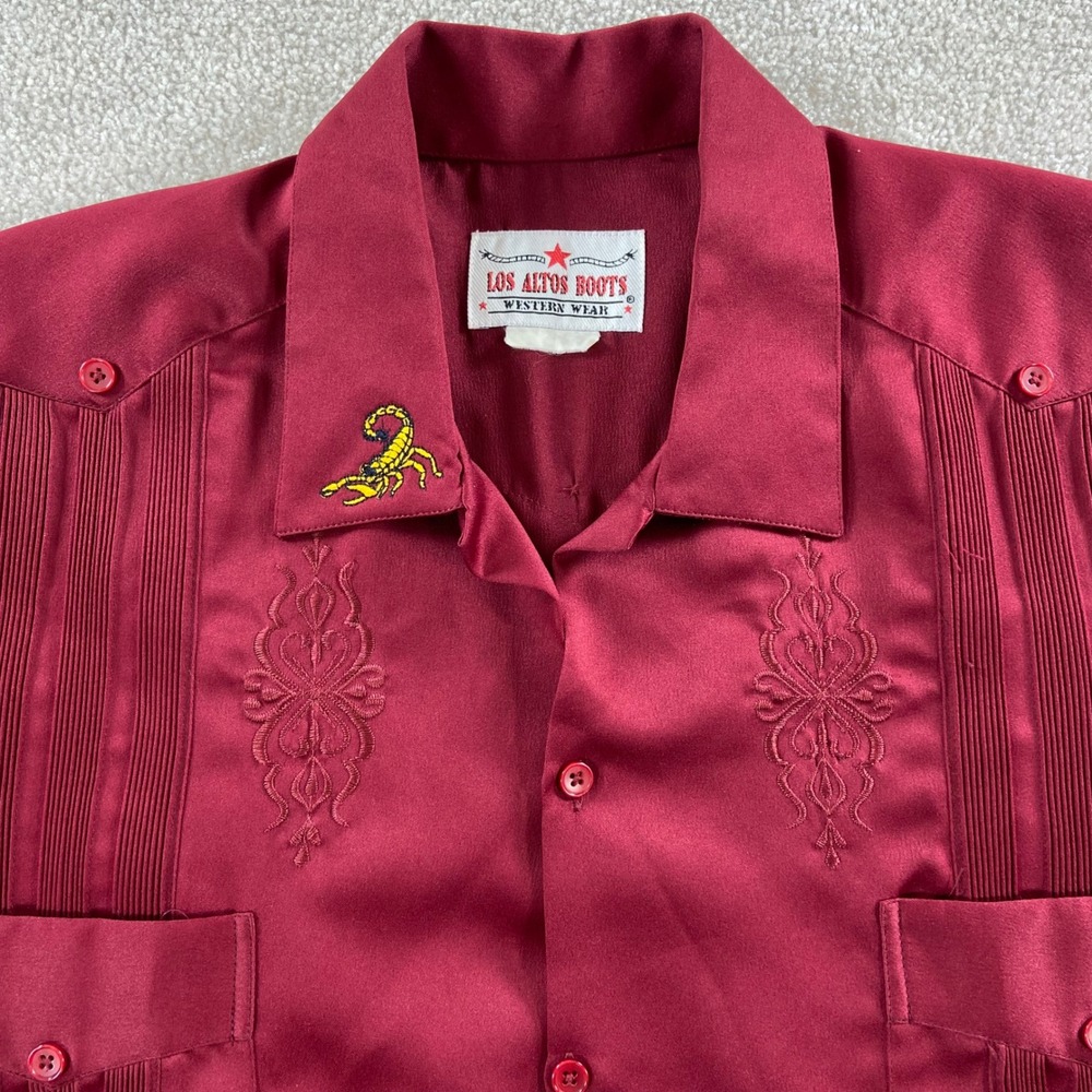 Los Altos Boots Guayabera Shirt Mens XL Burgundy Grupo Montez Durango Scorpion